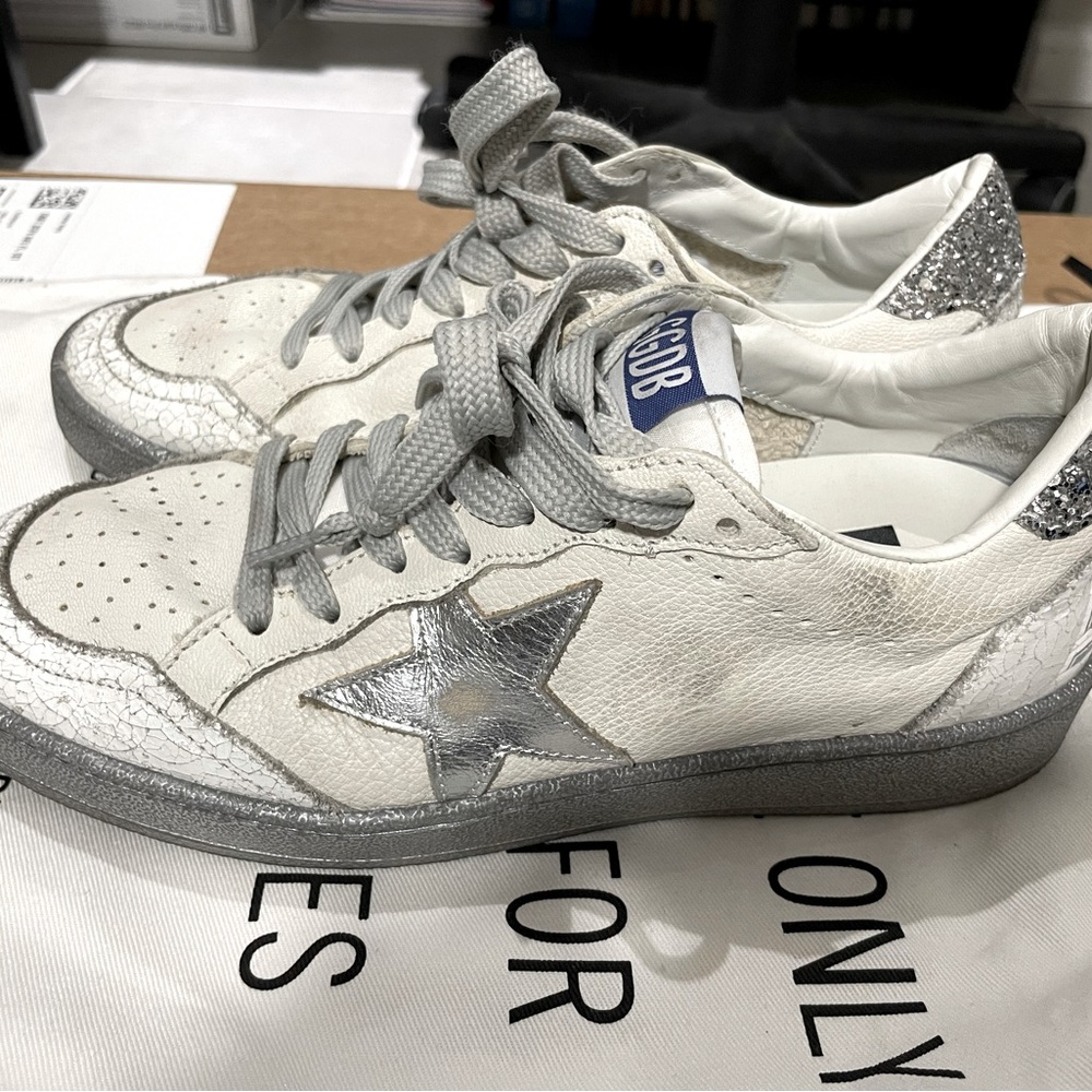 Ball Star LTD sneakers with silver glitter heel tab and silver star, size 36